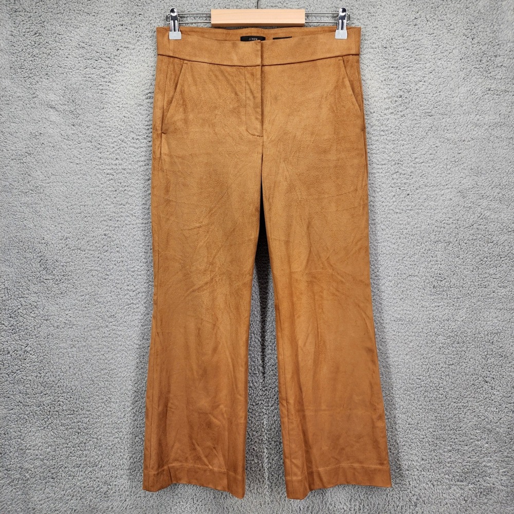 J.Crew Hayden Faux Suede Flare Pants Camel Brown Size 6 Stretch Trousers